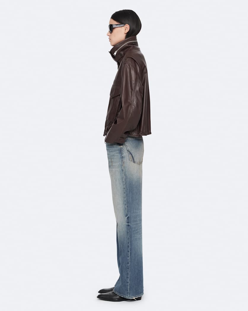 Clay Funnel Neck Oversized Leather Jacket OXBLOOD RED | ALLSAINTS